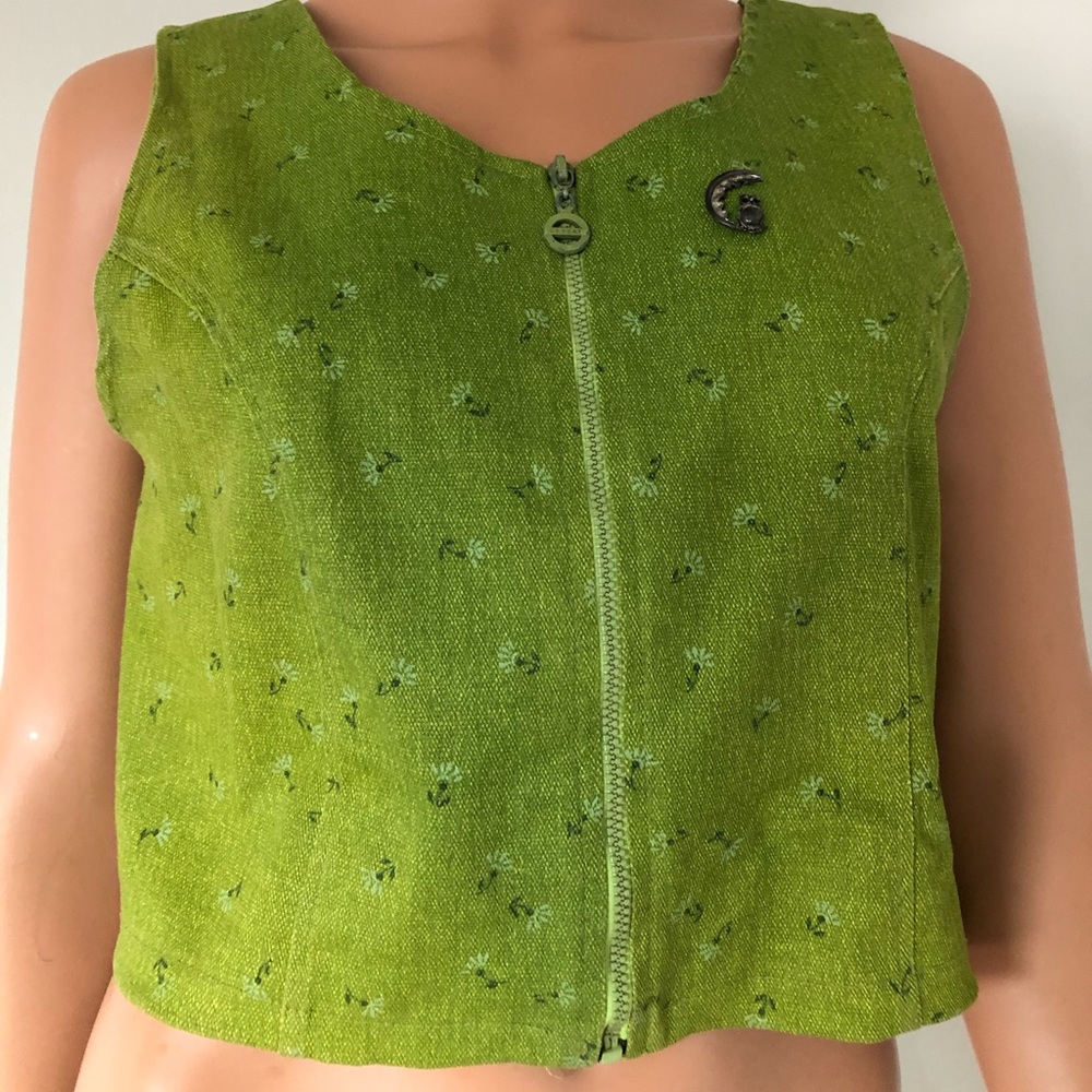Vintage Green Zip Down Crop Vest